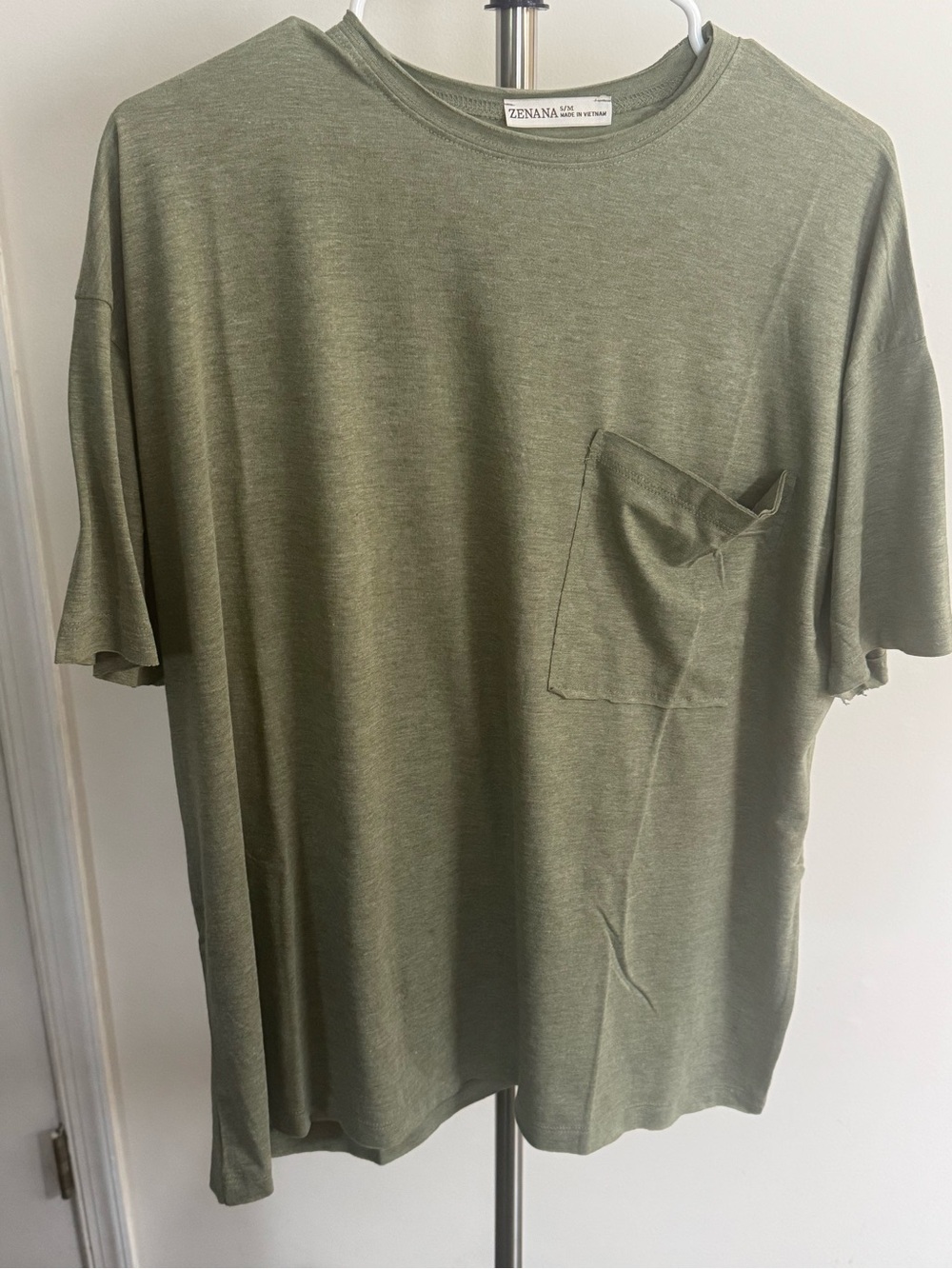 Zenana Outfitters Oversized Olive Pocket Short Sleeve Tee